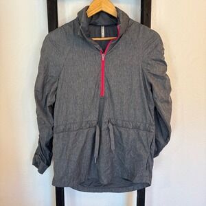 Fabletics Womens Grey Windbreaker Rain Jacket Size S Zip Hoodie